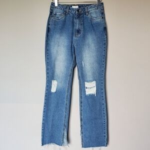 Avec Les Filles High Rise Straight Leg Western Distressed Jeans